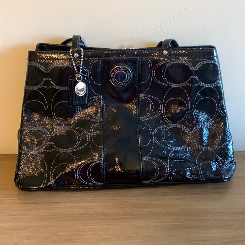 Great condition!! Black leather COACH bag
